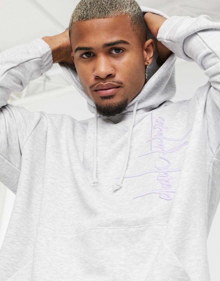 Asos Dark Future Set Oversized Hoodie In White Marl With Lilac Embroidery
