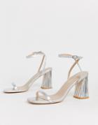 Glamorous Silver Heeled Sandals With Statement Heel