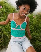 Asos Design Cami Top With Crochet Cup Detail In Green/ Pink