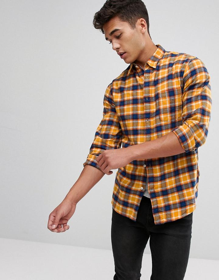 Stradivarius Slim Fit Check Shirt In Yellow - Yellow