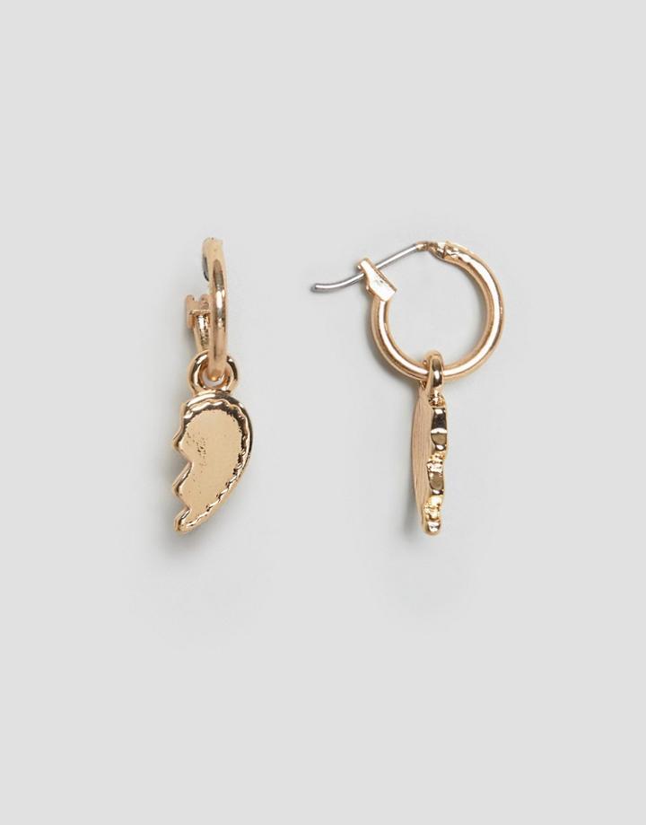 Asos Design Hoop Earrings With Broken Heart Charm In Gold - Gold
