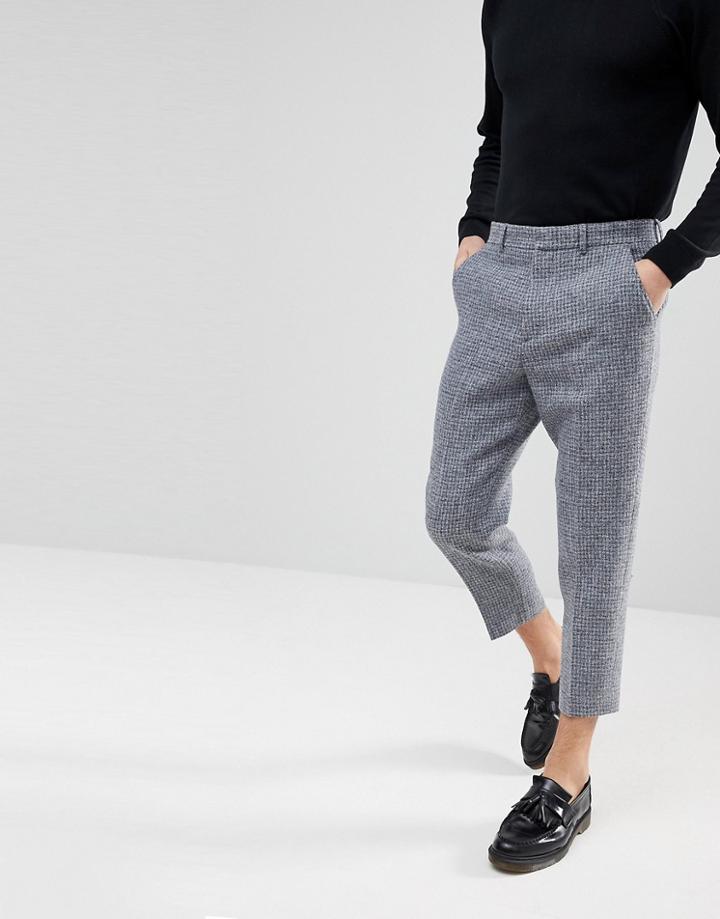 Asos Tapered Smart Pants In 100% Wool Harris Tweed In Light Gray Check - Gray