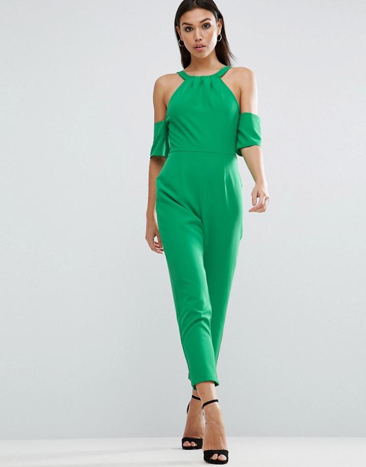 Asos Jumpsuit With Cold Shoulder Detail - Green
