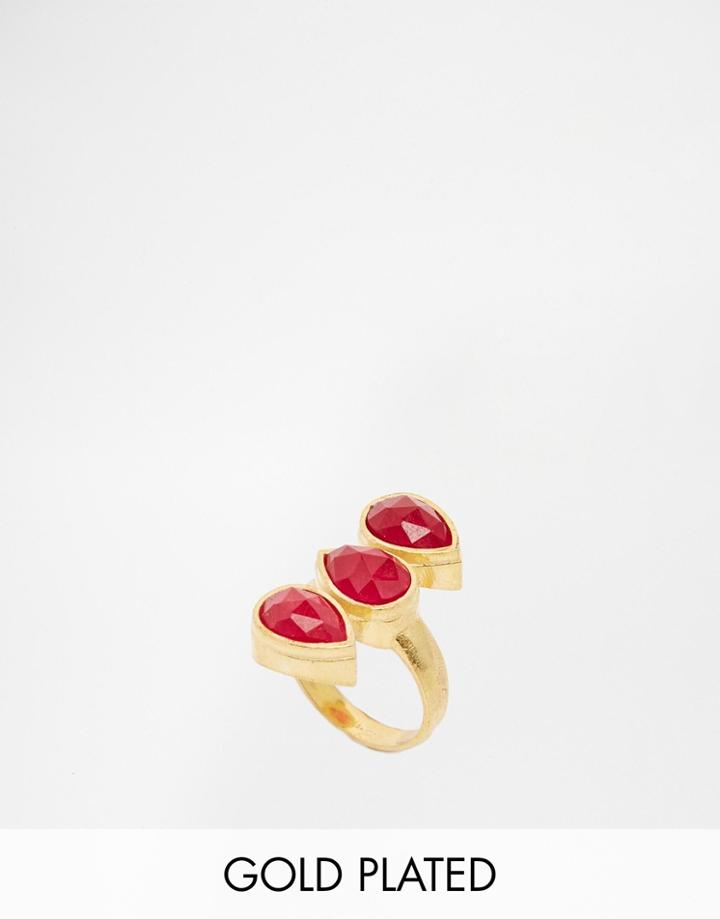 Taara Jewelry 22k Gold Plated Ring With Gem - 39