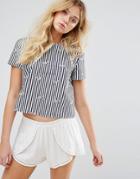 Mango Bird And Stripe Print Woven Tee - Blue