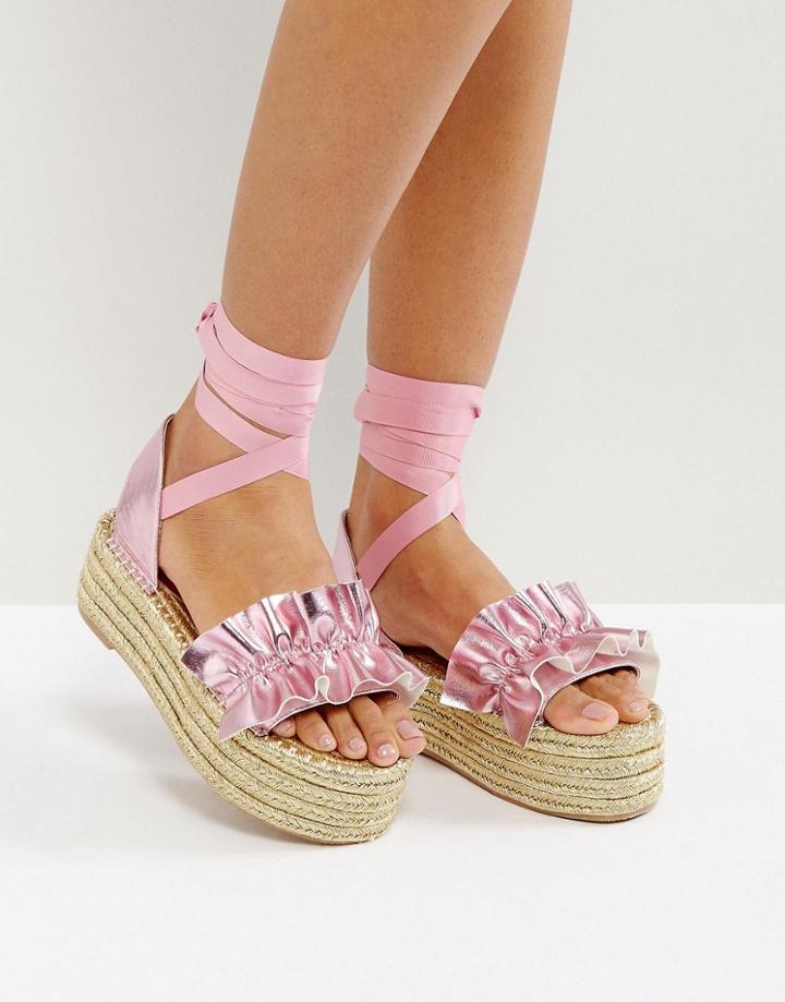 Asos Jezzina Ruffle Gold Espadrilles - Pink