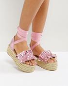 Asos Jezzina Ruffle Gold Espadrilles - Pink