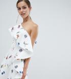 Asos Design Petite Floral One Shoulder Ruffle A-line Mini Dress - Multi