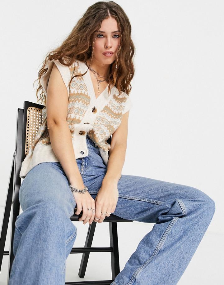 Only Striped Knitted Vest In Ecru-neutral
