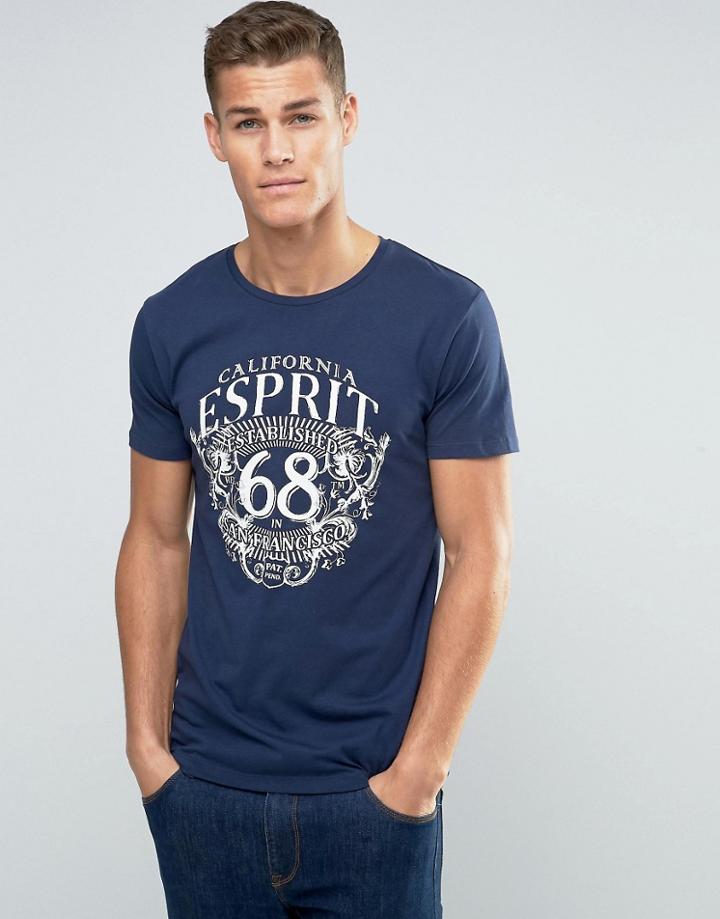 Esprit Crew Neck T-shirt With Print - Navy