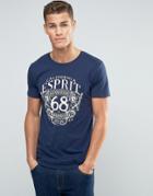 Esprit Crew Neck T-shirt With Print - Navy