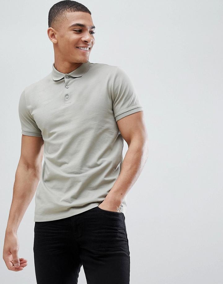 Asos Design Polo In Jersey In Gray - Green