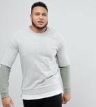Asos Plus Sweatshirt With Hem Extender And Contrast Sleeves In Gray - Green