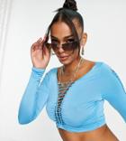 Asyou Macrame Slinky Beach Crop Top In Blue - Part Of A Set