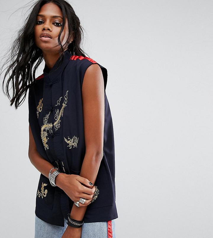 Reclaimed Vintage Inspired Sleeveless Shirt With Embroidery And Trim - Black
