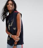 Reclaimed Vintage Inspired Sleeveless Shirt With Embroidery And Trim - Black