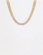 Asos Design Necklace In Crystal Link Chain In Gold Tone