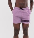 Asos Design Tall Swim Short In Purple Acid Wash With Leg Stripes Short Length