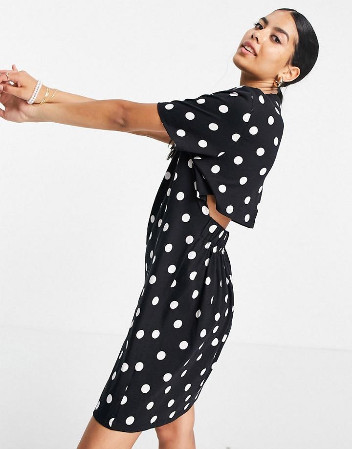 Asos Design Open Back Mini T-shirt Dress In Mono Spot-multi