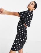 Asos Design Open Back Mini T-shirt Dress In Mono Spot-multi