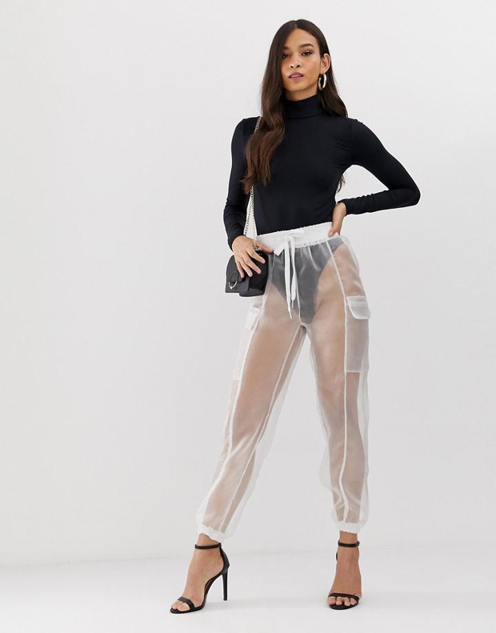 Flounce London Sheer Organza Combat Pants In White - White