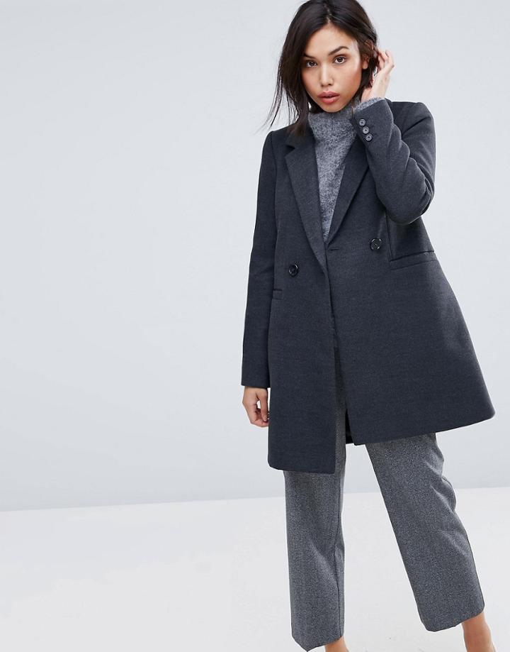 Warehouse Double Breasted Pea Coat - Gray