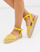 Asos Design Junction Woven Espadrille Flat Sandals In Yellow