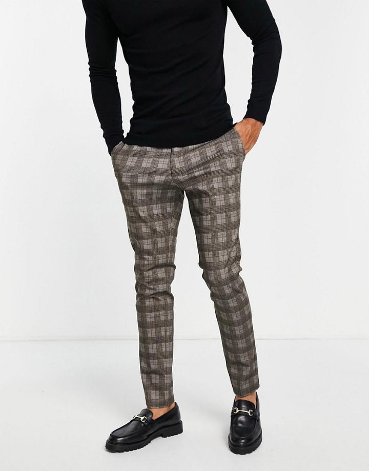 Jack & Jones Intelligence Plaid Pants In Light Gray-grey