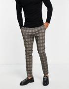 Jack & Jones Intelligence Plaid Pants In Light Gray-grey