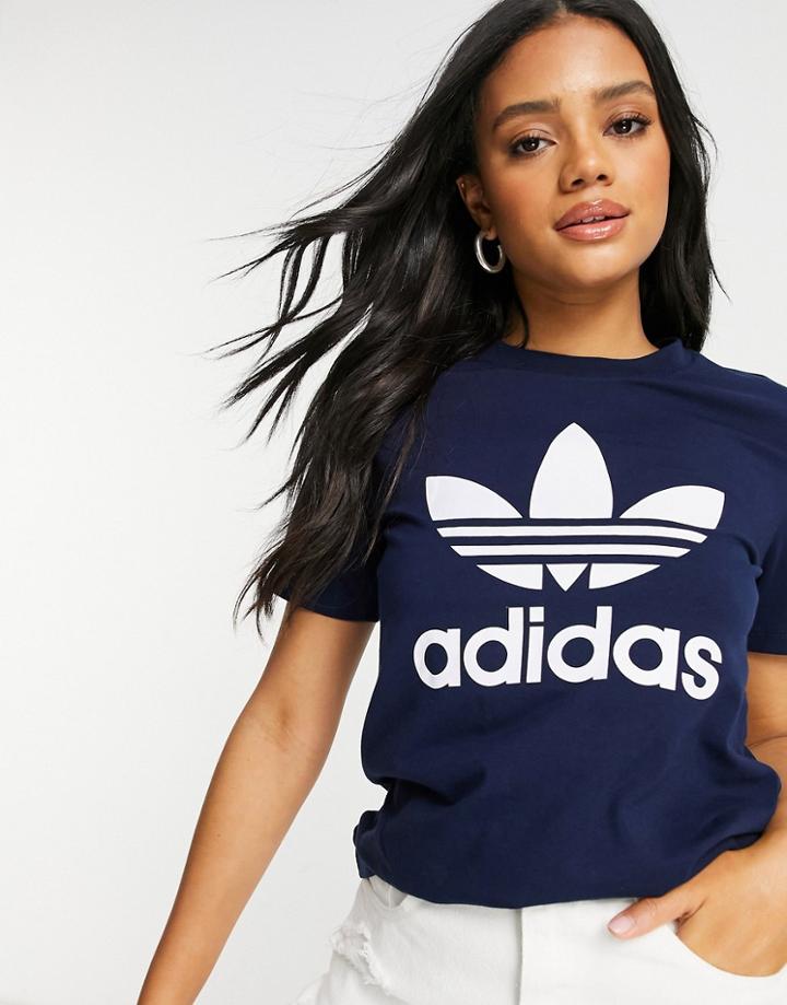 Adidas Originals Large Trefoil Tee In Navy-black