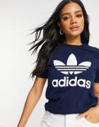 Adidas Originals Large Trefoil Tee In Navy-black