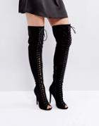 Truffle Collection Lace Up Skinny Heel Boot - Black