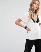 Lira Extreme Plunge Neck T-shirt - Ivory