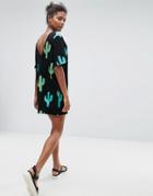 Asos V Back T-shirt Dress In Cactus Print - Multi
