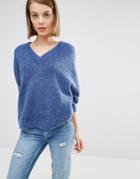 Selected Liva Chunky Sweater With Cropped Sleeves - Blue