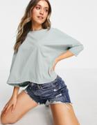 Asos Design Slouchy T-shirt With Batwing Sleeves In Sage-green