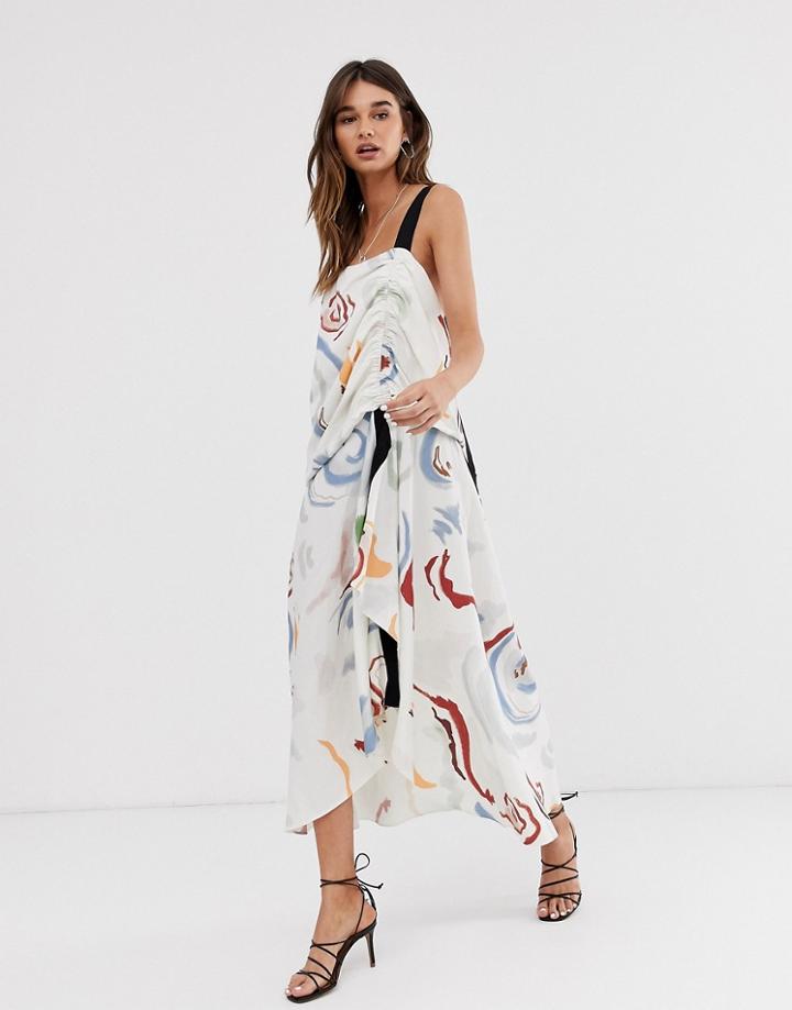 Asos Design Cross Back Maxi Dress In Abstract Print-multi