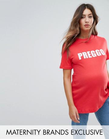 Adolescent Clothing Maternity Boyfriend T-shirt With Preggo Slogan Print - Red