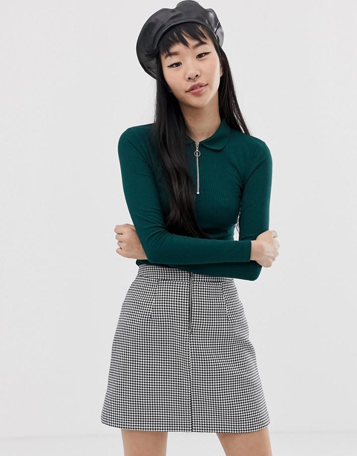 New Look Turtleneck Top With Zip In Green - Green