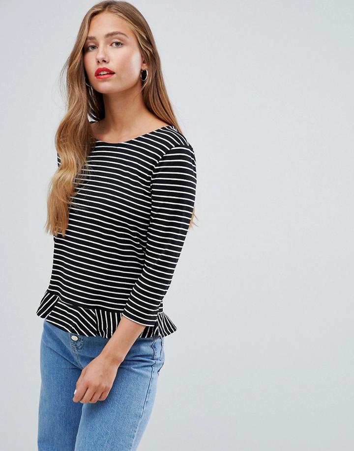 Jdy Buzz Stripe Peplum T-shirt - Black