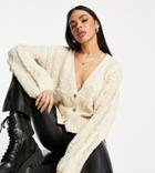 Missguided Cable Knit Cardigan In Cream-white