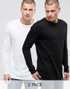 Asos Longline Long Sleeve T-shirt With Crew Neck In Relaxed Fit 2 Pack - Multi