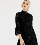 Parisian Tall High Neck Floral Lace Dress With Flare Sleeve - Black