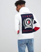 Tommy Hilfiger Back Logo Print And Icon Sleeve Detail Full Zip Hoodie In White - White