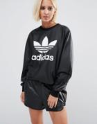Adidas Originals Leather Look Sweatshirt With Trefoil Logo - Black