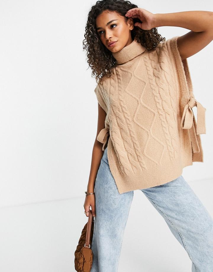 Miss Selfridge Camel Cable Tie Side Tank Top-neutral