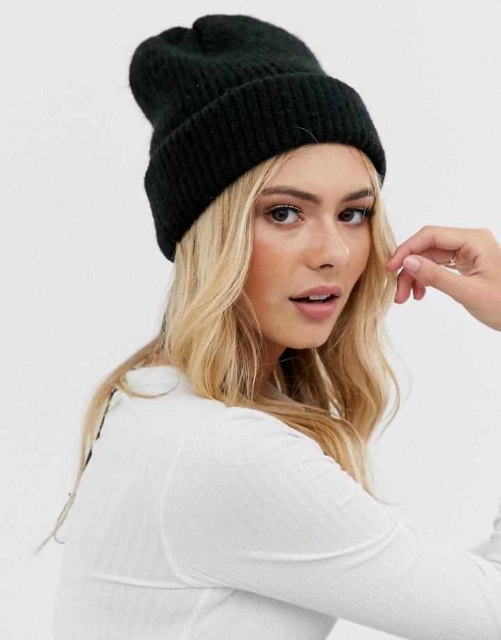 Pieces Ribbed Beanie In Black - Black