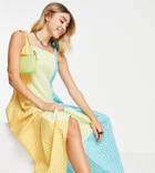 Native Youth Maxi Cami Dress In Paneled Gingham With Shoestring Tie Straps-multi