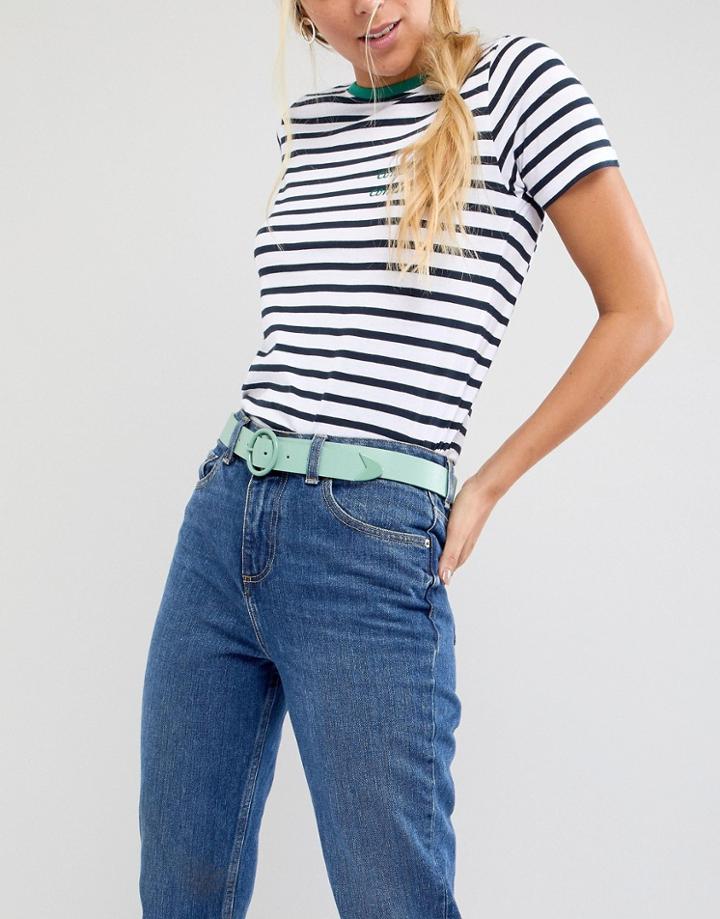 Asos Design Circle Tipped Jeans Belt In Green - Green