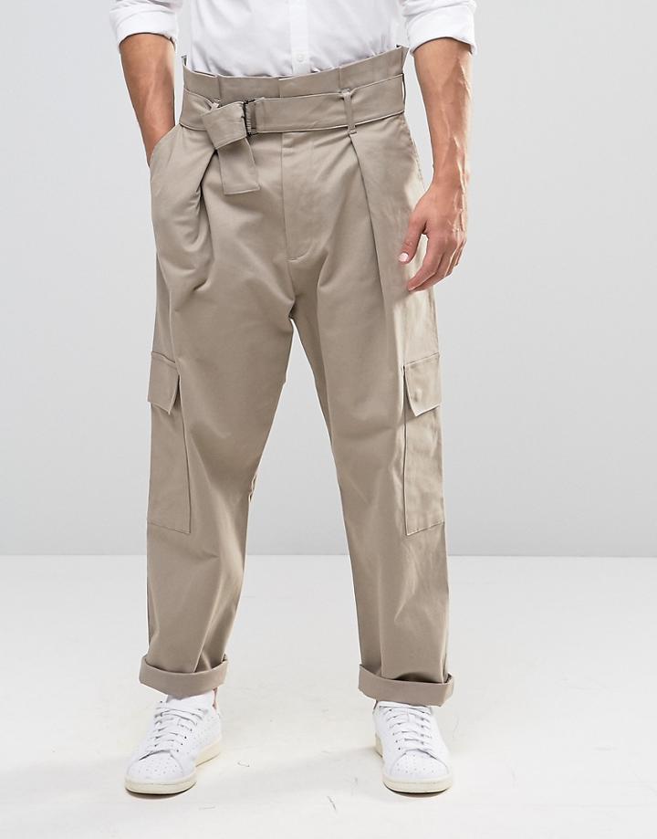Asos High Waisted Drop Crotch Smart Trousers With Paper Bag Waist - Green